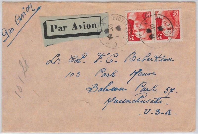 FRANCE -  POSTAL HISTORY - Yvert # 729 X 2  on AIRMAIL COVER to USA 1948