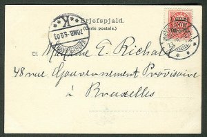 ICELAND 1903 10aur (Sc 54) single franking tied on card to Belgium, Kaiser cert