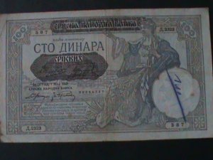 YOUGOSLAVIA-1941-ITALIAN ARMY FORCES-100-DINARA CIRCULATED-VF-83 YEARS OLD