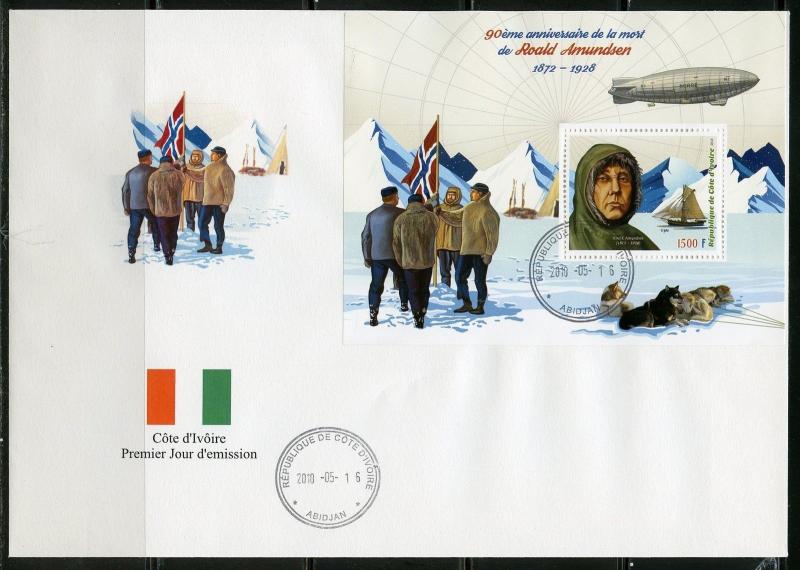 IVORY COAST 2018 90th MEMORIAL ANN OF ROALD AMUNDSEN SET DELUXE S/S  FDC