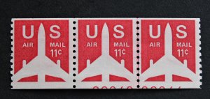 US #C82 ERROR MNH Coil Joint Line Strip of 3 with 2 Different Plate Numbers