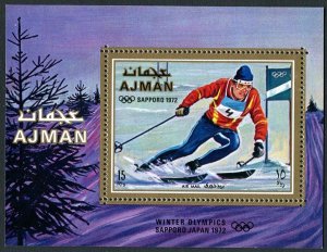 Ajman 668 Bl.222 Michel, MNH. Olympics Sapporo-1972. Slalom.