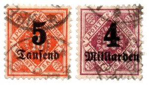 German States Wurttemberg Hyper inflation Surcharged Stamps Mi.182 Mi.173