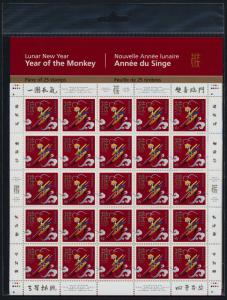 Canada 2884 Sheet MNH Year of the Monkey, Lunar New Year