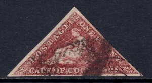 CAPE OF GOOD HOPE — SCOTT 12b (SG 18c) — 1863 1d BROWNISH RED — USED — SCV $275