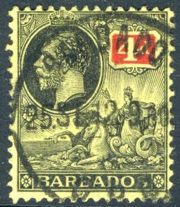 BARBADOS-1912 4d Black & Red/Yellow Sg 176 FINE USED V19521