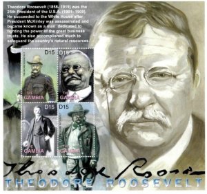 Gambia 2002 - THEODORE ROOSEVELT SHEET OF 4 STAMPS MNH