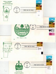 1991 VERMONT BICENTENNIAL 2533 PETER HUNTSMAN SET OF 4 DIFF SELVAGE SINGLES!