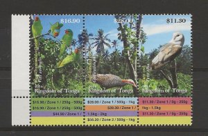 thematic birds Tonga 2014 Parcel Rate strip of 3 sg.1756-8 Birds MNH