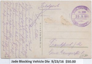 WW1: German Marine Schiffpost: Jade Blocking Vehicle Division 9/23/1916 (M6489)