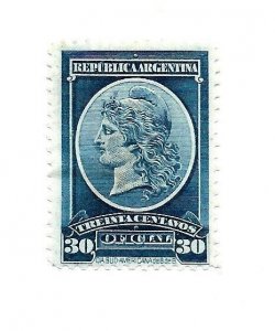 ARGENTINA 1901 OFFICIAL STAMP BLUE 30 CENTS Scott 035 D29 MINT HINGED