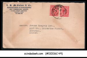 JAMAICA - 1941 ENVELOPE TO MONTREAL, CANADA WITH KGVI PAIR STAMP
