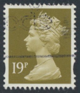 GB Machin 19p SG Y1682 1 blue band SC#  MH208 Used see scans & details