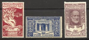 Italy Scott 140-42 Unused H/HROG - 1922 Mazzini Issue - SCV $45.50