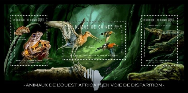 Guinea 2012 - Endangered Animals of West Africa, Reptiles & Birds. Mi 9167-9169