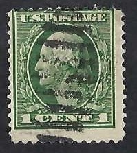 United States #405 1¢ George Washington ( 1912). Green. Perf. 12. Used.