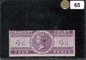 GB QV Revenue Stamp 4d Lilac CHANCERY COURT p16 (1856) Mint LMM GWHITE65