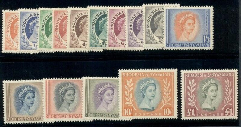 RHODESIA & NYASALAND #141-55, Complete set except for #143B, NH, Scott $109.25