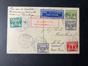 1929 Netherlands Airmail First Flight FFC Postcard Cover Gravenhage to Sabang