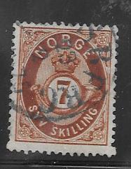 Norway #20  7s Post Horn & Crown red brown (U)   CV $65.00