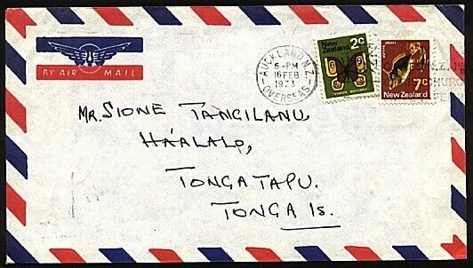 NEW ZEALAND TO TONGA 1973 9c rate airmail cover - 2c butterfly + 7c fish...97272