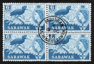 SARAWAK SG206 1964 6c Greenish Blue Wmk w12 CDS Block Cat 20 pounds