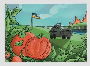 2022 war in Ukraine postal card Tomatoes for stamp Kherson is Ukraine! Military