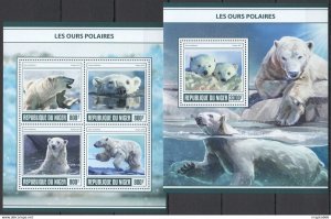 2017 Niger Polar Bears Animals Arctic Marine Fauna #5047-50+Bl712 ** Fd0974