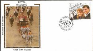 Isle of Man 1986 Royal Wedding Queen Sarah & Prince Andrew Colorano Silk Cove...