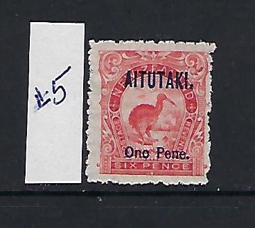 AITUTAKI SCOTT #5 1903 SURCHARGE- 6P (RED) - MINT HINGED