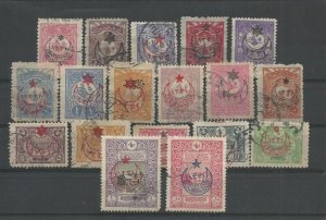 TURKEY OTTOMAN EMPIRE STAMPS OVERPRINTED 1331 & CRESCENT LOT OF 18 USED