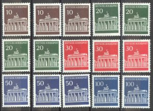 Germany Sc# 952-956 (Assorted) MH lot/15 1966-1968 Brandenburg Gate, Berlin