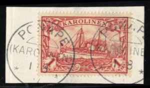 German Colonies, Caroline Islands #14 Cat$55, 1901 1m carmine, used on piece,...