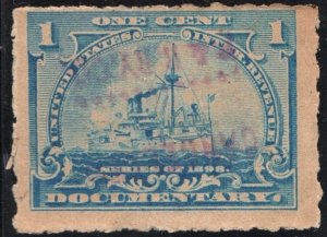 SC#R163p 1¢ Revenue: Documentary: Hyphen Hole Perf 7 (1898) Used