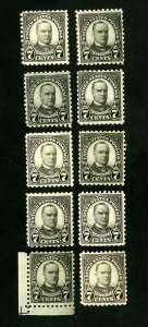 US Stamps # 588 F-VF Lot of 10 OG NH Scott Value $260.00