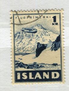 ICELAND; 1947 early Airmail issue fine used 1K. value