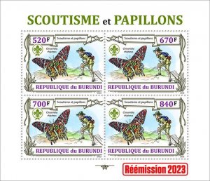 BURUNDI - 2023 - Scouts and Butterflies - Perf 4v Sheet - Mint Never Hinged