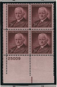 US, 1062, MNH, PLATE BLOCK, 1954, GEORGE EASTMAN