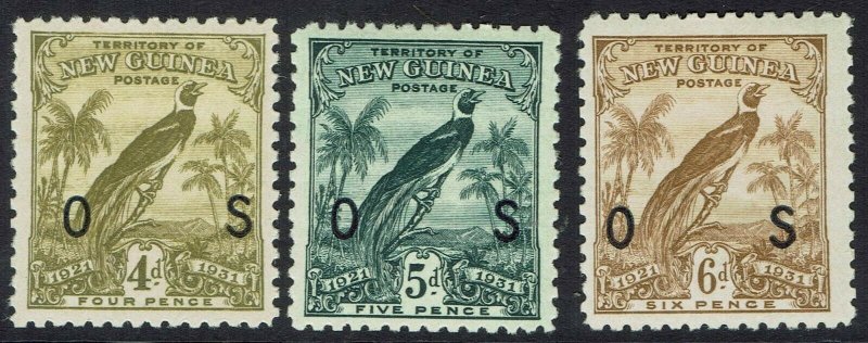 NEW GUINEA 1931 DATED BIRD OS 4D 5D AND 6D  