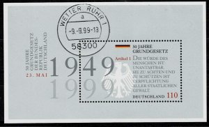 Germany 1999, Scott#2041 used, souvenir sheet, Basic Law, 50th anniv.