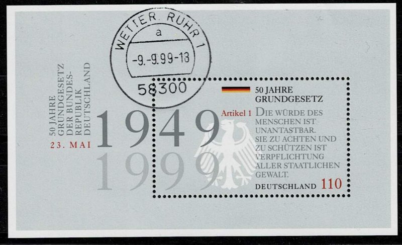 Germany 1999, Scott#2041 used, souvenir sheet, Basic Law, 50th anniv.