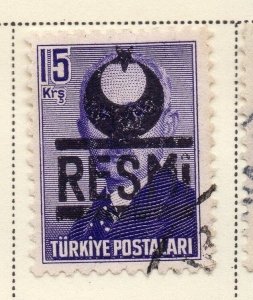 Turkey 1951-54 Early Issue Fine Used 15k. Optd Resmi Star & Crescent 085546