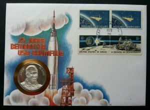 USA US 25th Anniv In Space 1987 Astronaut Planet Rocket FDC (coin cover) *c scan