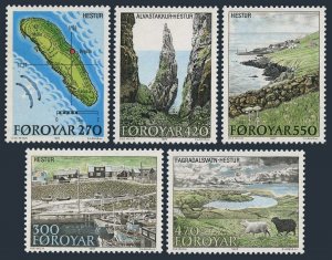 Faroe 161-165, MNH. Mi 154-158. Hestur-Horse Island, 1987. Map,Bird cliff,Sheep.