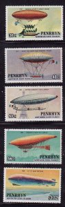 Penrhyn -Sc#287-91- id7-unused NH set-Airships-Balloons-1984-