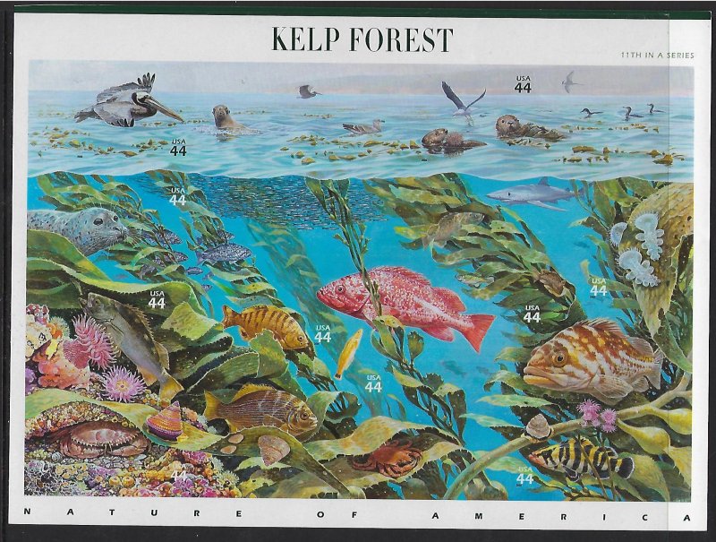 Catalog #  4423 Sheet of 10 Stamps Kelp Forest Nature of America 44 cent Stamps