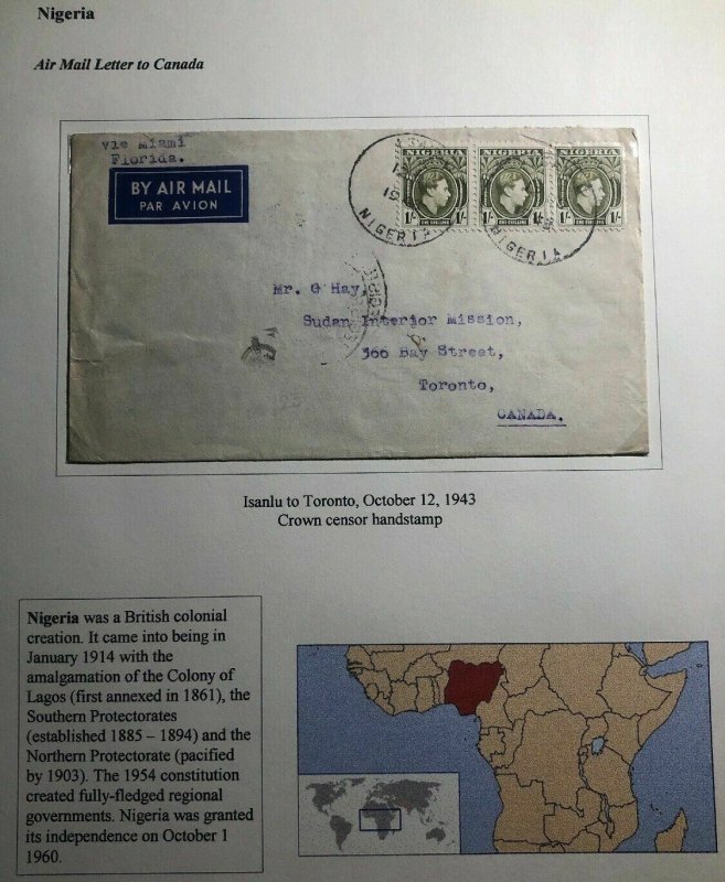 1943 Isanlu Nigeria Airmail Cover To Interior Mission In Toronto Canada