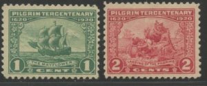 US Sc#548 & 549 1920 1c & 2c Pilgrim Tercentenary F-VF Centered OG Mint Hinged