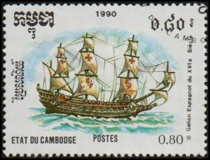 Cambodia 1081 - Cto - 80c Spanish Galleon (1990)
