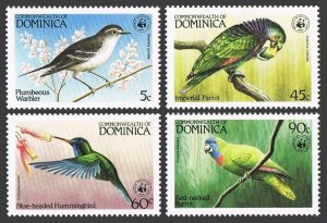 Dominica 827-830, 831, hinged. Mi 836-840. WWF 1984. Warbler, Parrots,Flamingos,